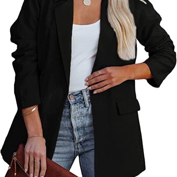Casual Blazers Long Sleeve Open Front Button Work Office Blazer Jackets with - Picture 5 of 5